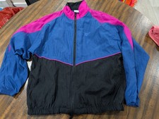 Woman's Vintage Reebok Nylon Windbreaker Jacket Pink Blue Black Medium 90s