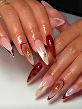 24pcs Long Leopard Print Ombre Brown  White w/ Gold Accents Press-On Nails New