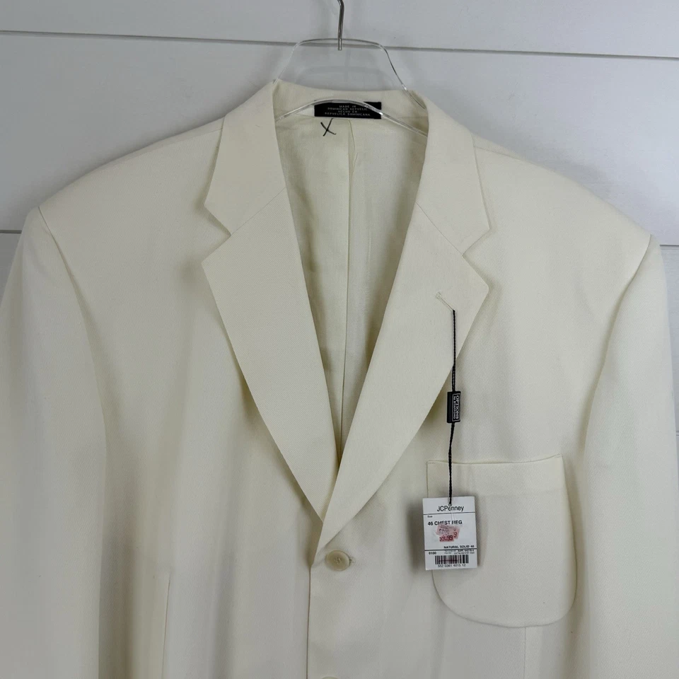VTG NEW Options Stafford IVORY Blazer Men 46R JCPenney Solid Patch Pockets - Image 2 of 4