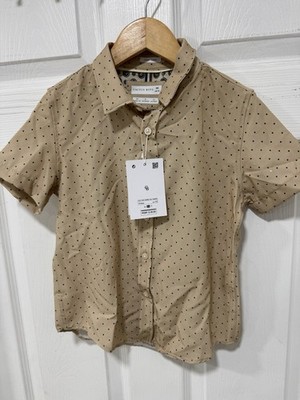 Cactus Boys Button Down Shirt Size 5/6 Beige Polka Dot Short Sleeve New