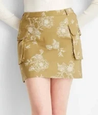 NEW Future Collective Women's Cargo Mini Skirt Khaki Floral Size Large