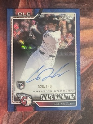 2026 Topps Chrome Chase DeLauter LOGOFRACTOR AUTO RC Blue /150 Guardians