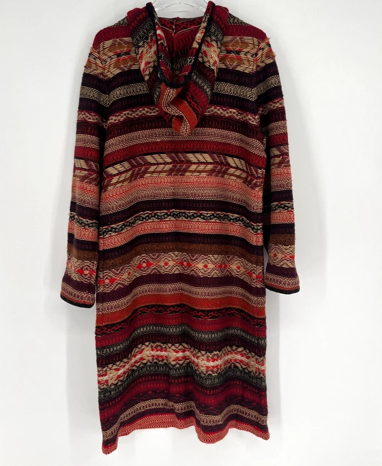 Chicos Suéter Cárdigan Mujer L 2 Plumero Tejido Suroeste Boho Rojo Lana Tribal Foto 2 de 4