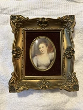 Vintage Cameo Creation “Portrait Of A Girl”•Red Velvet•Convex Glass•Ornate•5x5.5