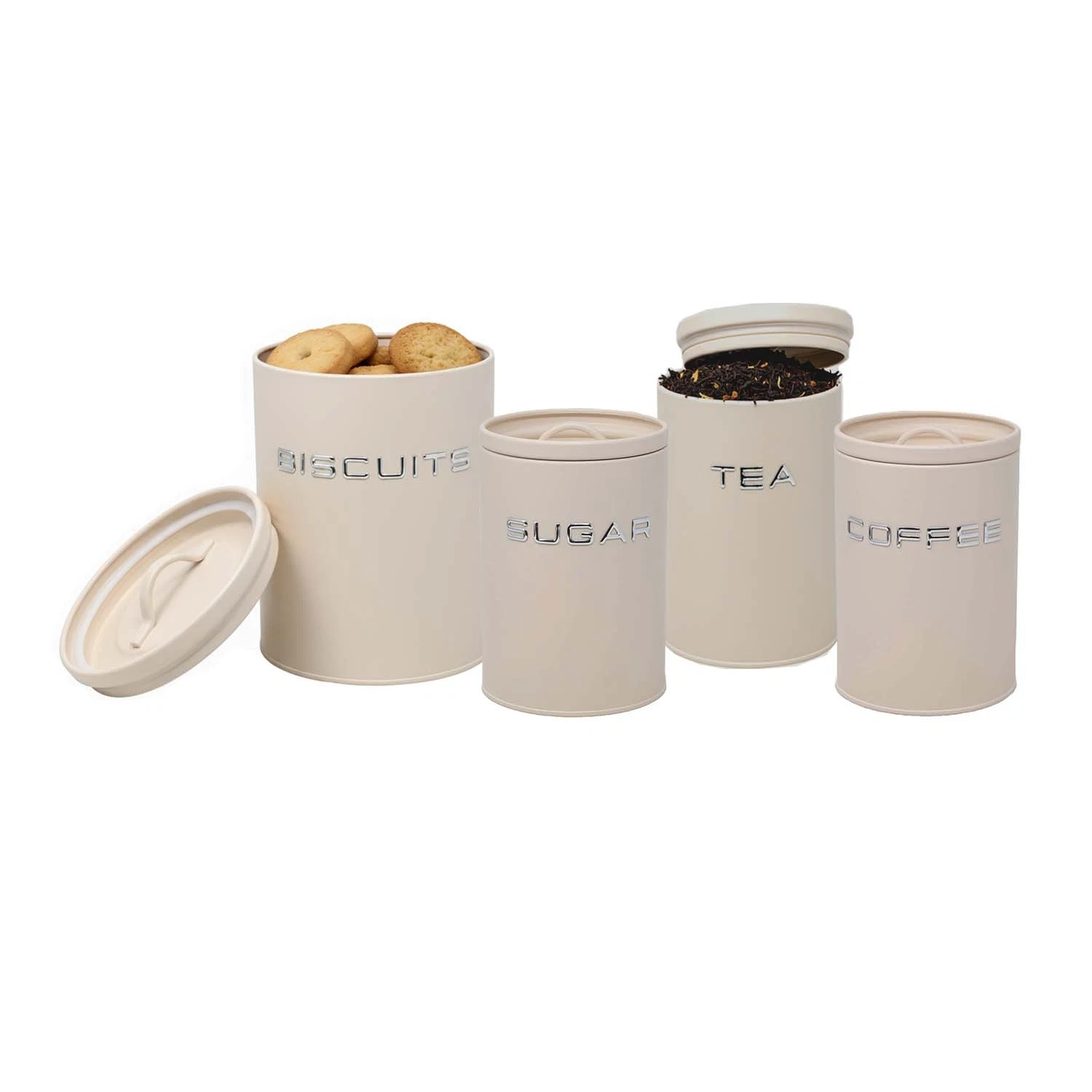 Biscuit Tea Coffee Sugar Canister Set Airtight Lid Food Storage Tin Cream 4Pcs
Opens in a new window