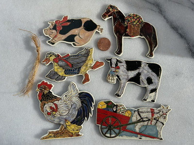 Vintage 1992 Shackman & Co 6 Barnyard Farm Animal Ornament Lot 2 Packs NOS WOW!