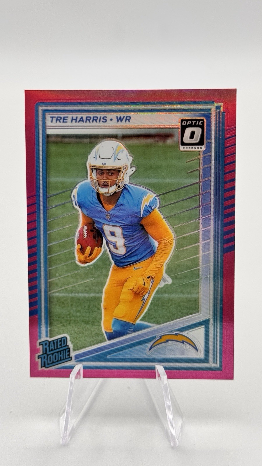 2025 Panini Donruss - Rated Rookie Tre Harris #329 Optic Preview Pink Prizm (RC)