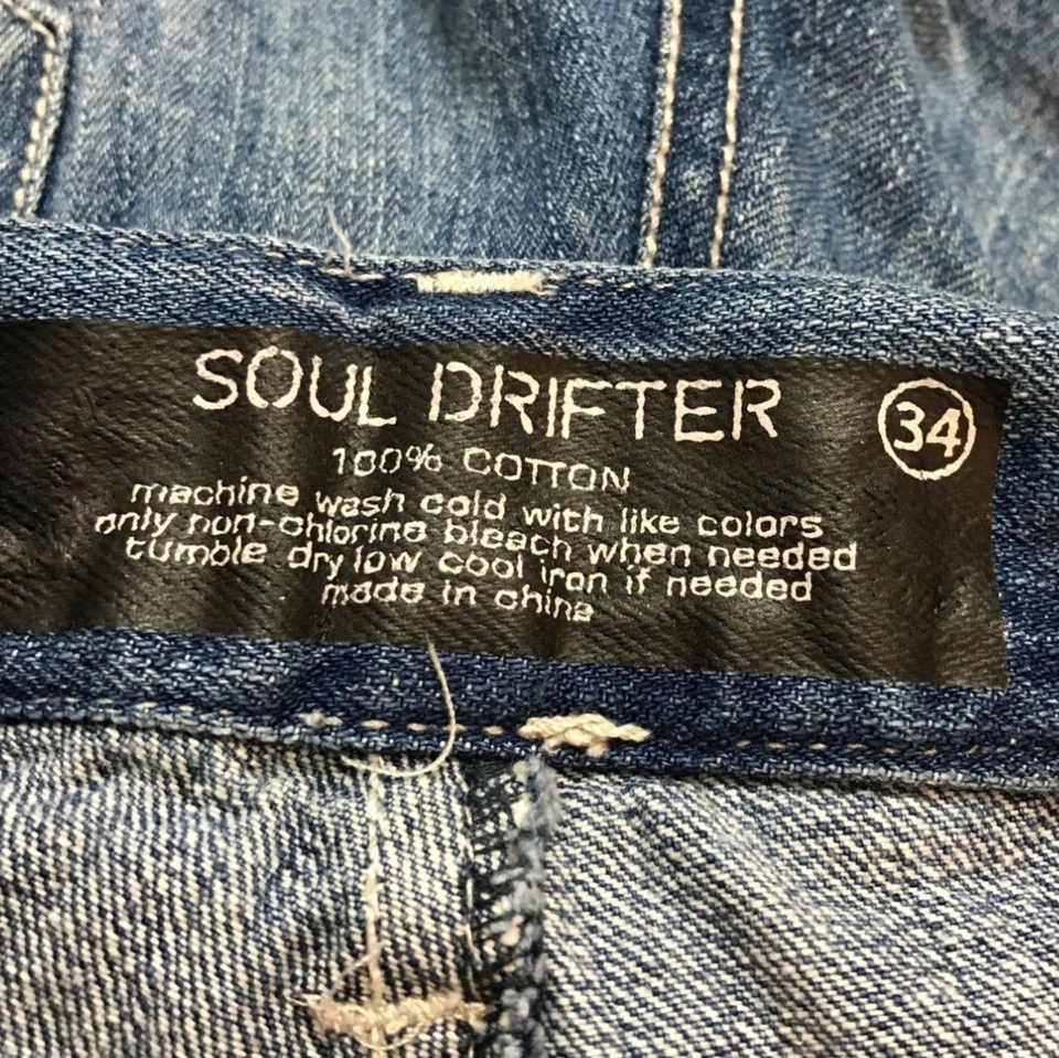 Bermudas largas de mezclilla SOUL DRIFTER 34 lavado mediano azul 100 % algodón Foto 3 de 4