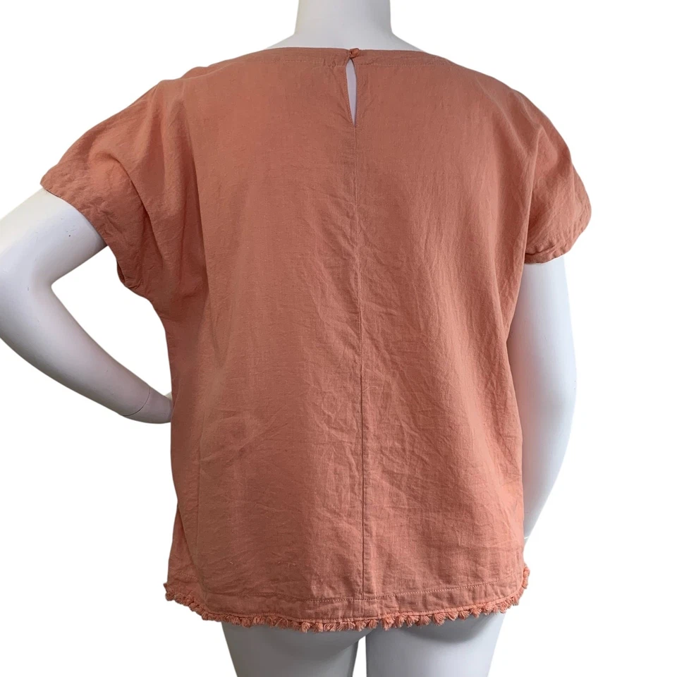 Liz Claiborne 亚麻上衣 XL 码口袋条纹桃色棉混纺短袖 — 第 2/4 张图片