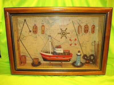 Nautical Fisherman Theme Shadow Box with a Glass Front & Wooden Frame ...