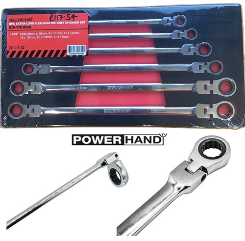 POWERHAND 6pc XL Double Flex Head Ratcheting Spanner Set 8mm - 19mm SIN-170.0001 - Picture 8 of 12