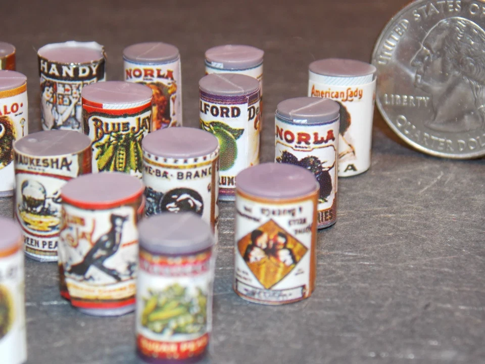 Casa de muñecas miniatura vintage lata comida comestibles 24 p escala 1:12 Dollys Gallery D256 Foto 3 de 4