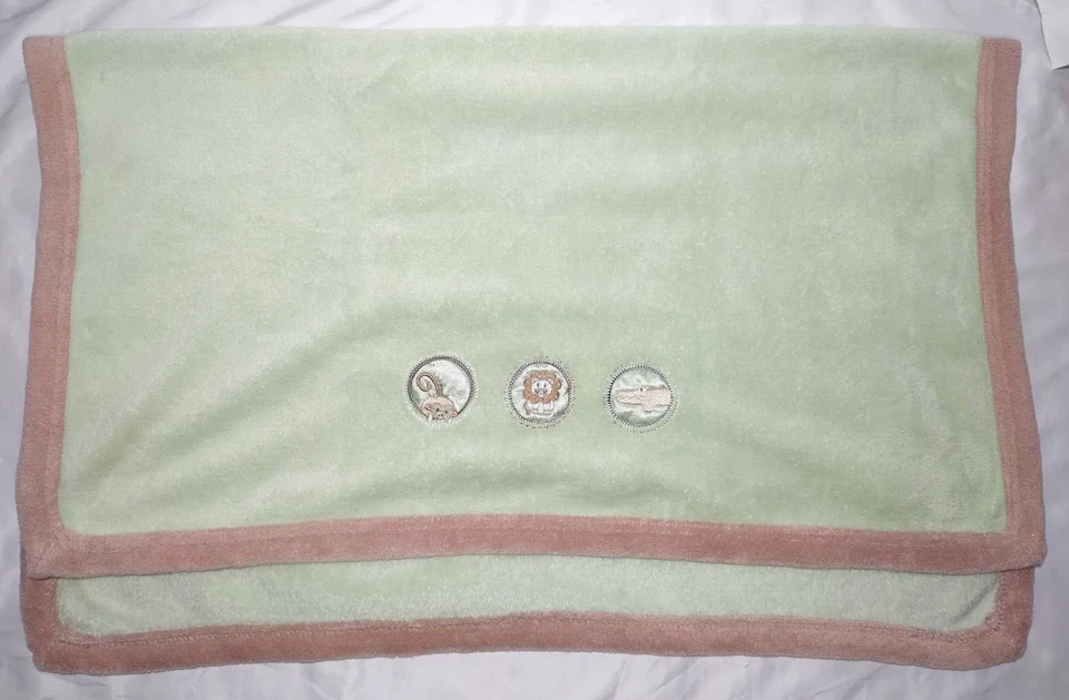 Beansprout Bean Sprout Green Brown Baby Blanket Lion Monkey Alligator SOFT Euc - Image 2 of 3