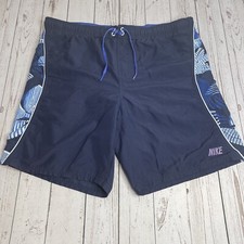 NIKE Y2K Swim Trunks Mens Size Medium Navy Blue Spell Out Logo Board Shorts