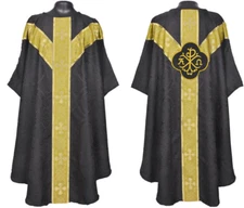 Black gothic vestment & stole set,Gothic chasuble,casula,casel, ChiRho PAX, NEW