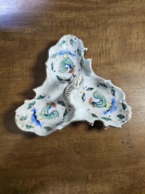 Vintage NORCREST Three Section Rooster Nut & Candy Dish with Loop Handle #8/428