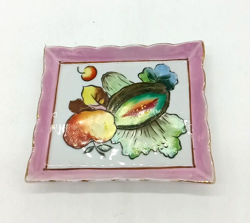 Vintage Glanzgeschirr handbemalt Obst 6" Tablett Schmuck Süßigkeiten Schale - Bild 2 von 6