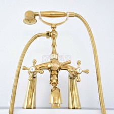 Gold Color Brass Deck Mount Bathroom Clawfoot Tub Faucet Set with Hand Shower
