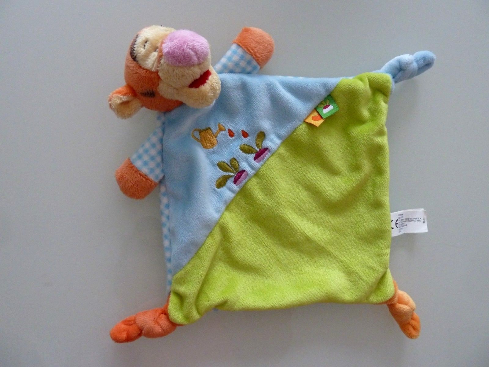 Doudou plat Tigrou Disney Nicotoy vert et bleu à carreaux Vichy neuf