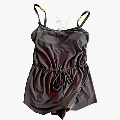 Beyond Control Blouson Romper One Piece Swimsuit, Womens 12 Black MSRP $139
