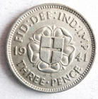 1941 GREAT BRITAIN 3 PENCE - Excellent Silver Coin - FREE SHIP - #3psv