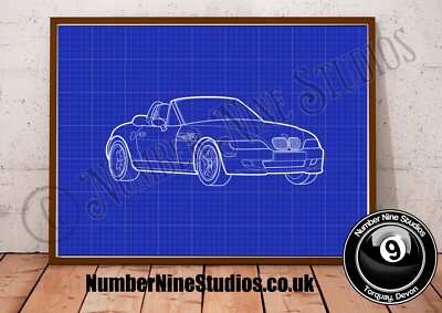 BMW Z3 Cabriolet James Bond BLAUPAUSE Illustration, hochwertig, signiert. Limitiert