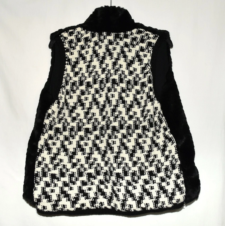 Chaleco para mujer Ann Taylor Loft negro suave de piel sintética con espalda tejida en blanco y negro S Foto 2 de 4