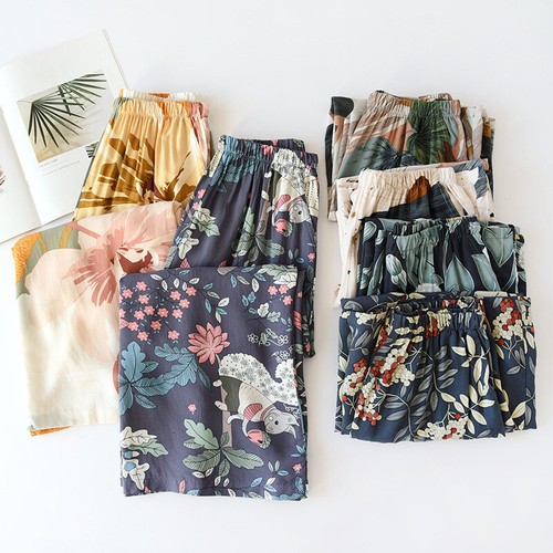 Bequeme Pyjamahose weich Capri Nachtwäsche Unterteil Blumenmuster Loungewear Nachtwäsche - Bild 4 von 23