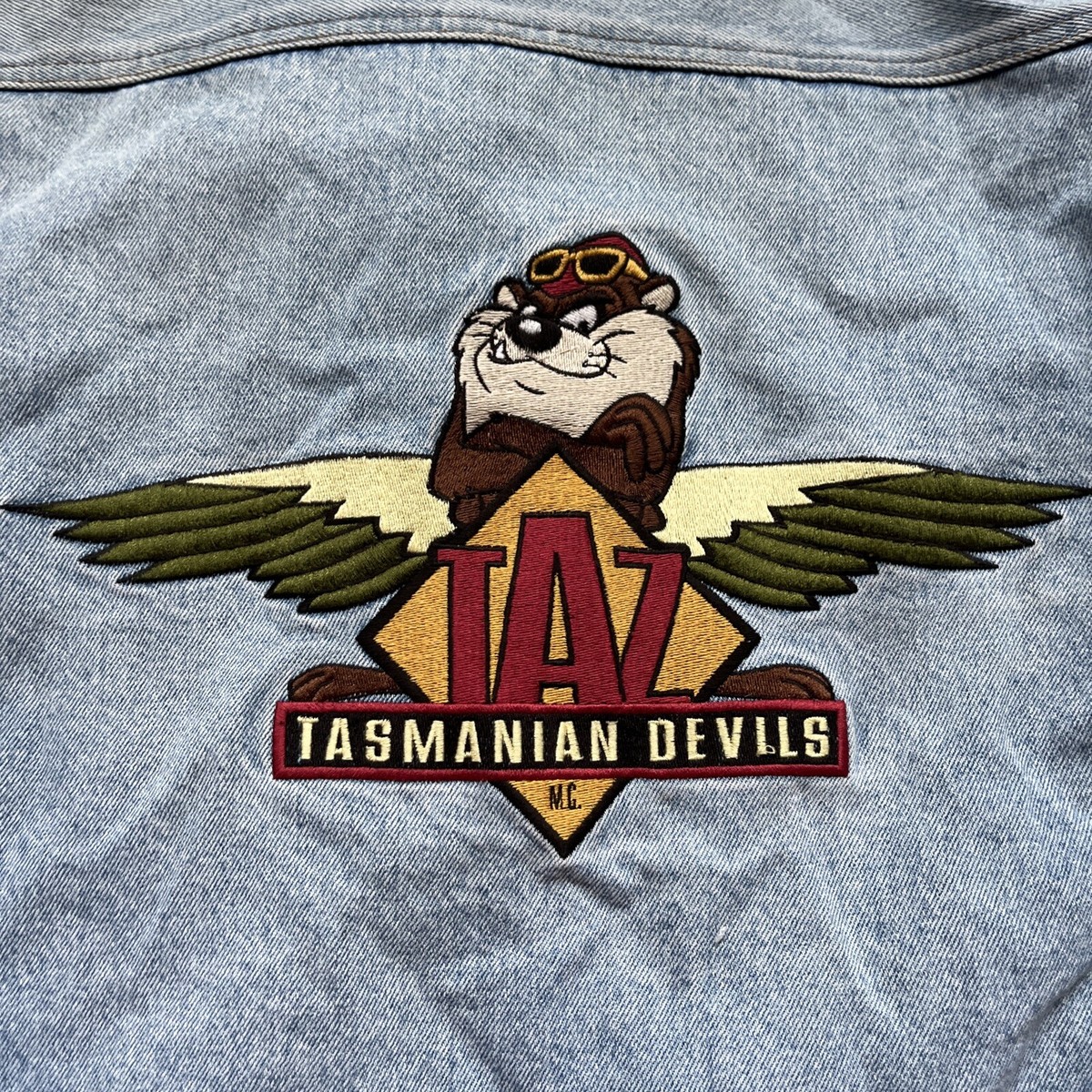 90s ACME CLOTHING タズマニアンデビルズ Gジャン VTG Acme Clothing TAZ Tasmanian Devils Denim Jacket Pilot
