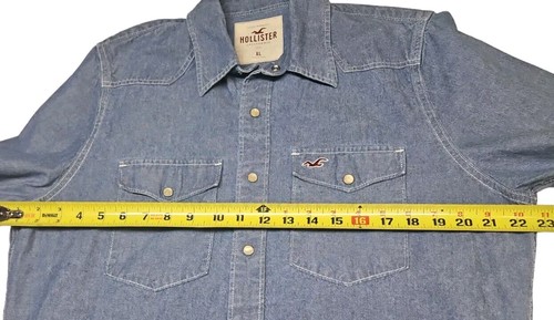 Hollister Pearl Snap Western Shirt Mens XL Blue Denim Button Up Cowboy Rodeo - Picture 8 of 11