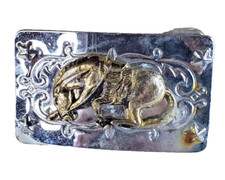BELT BUCKLE WESTERN RECTANGULAR SILVER with GOLD BUCKING BRONCO 2.5" X1.5"