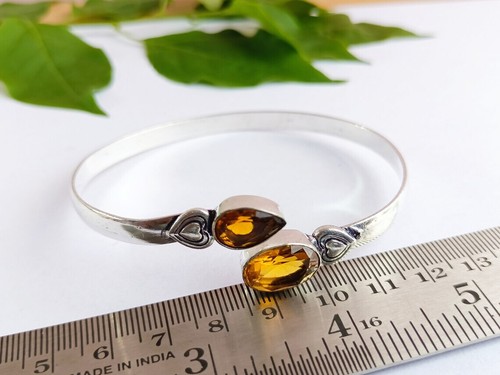 Bonito Citrino Piedra Topacio 925 Plata de Ley Hecho a Mano Pulsera Puño S-37 - Imagen 3 de 6