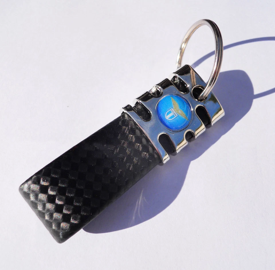 PORTACHIAVI PORTA CHIAVI AUTO SQUADRA LAZIO FINTO CARBONIO NERO idea regalo