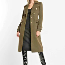 New Express $328 Army Green Wool Blend Novelty Button Trench Coat Sz S Small