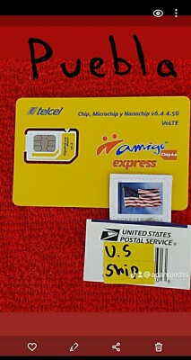 Telcel Mexico  SIM Card PUEBLA LADA 22 , UNLIMITED CALLS & SMS