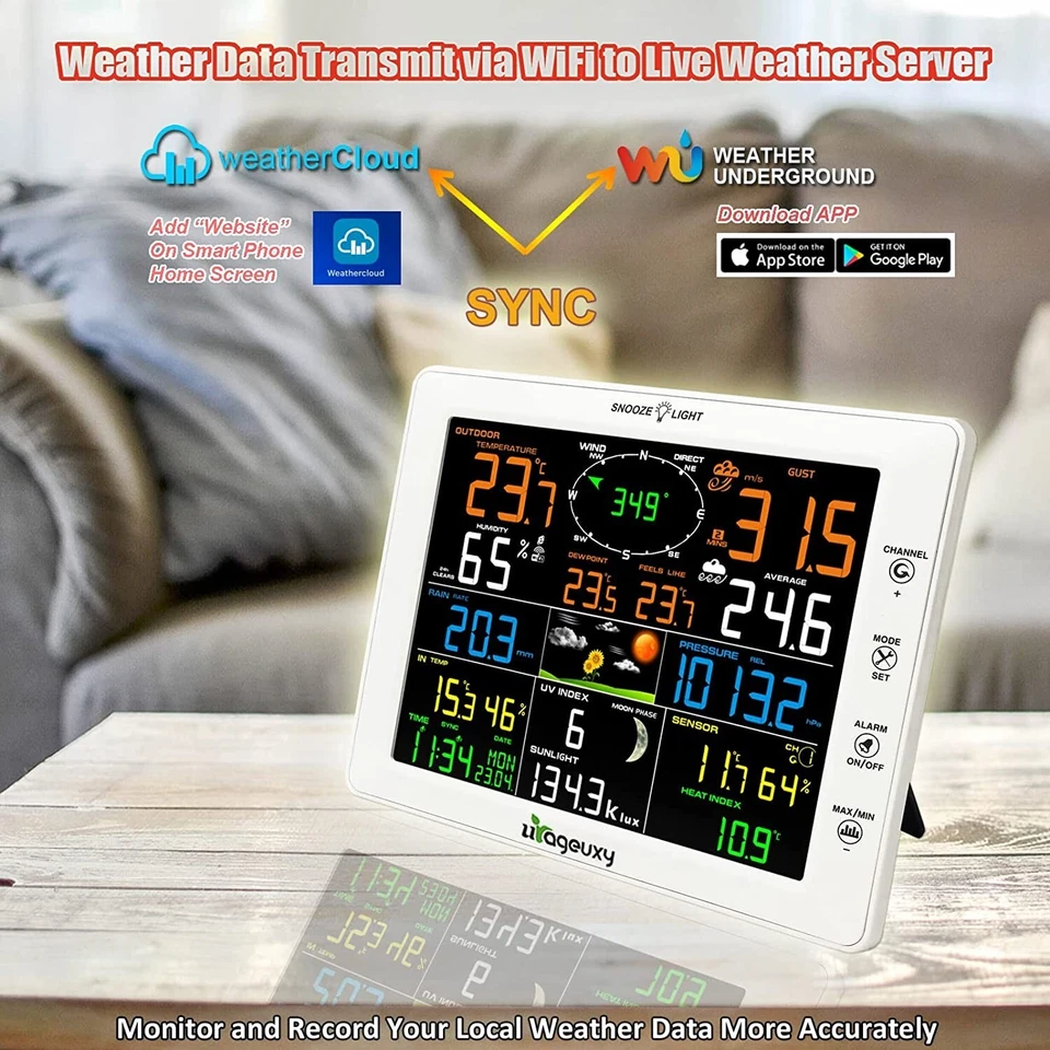 Home Wi-Fi Smart Weather Station Big 10" Color LCD and Outdoor Wireless Sensors - Image 2 of 4