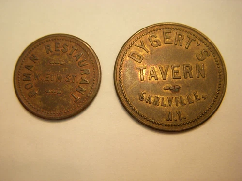 Pair of New York Trade Tokens - Roman Restaurant, Dygerts Tavern. 