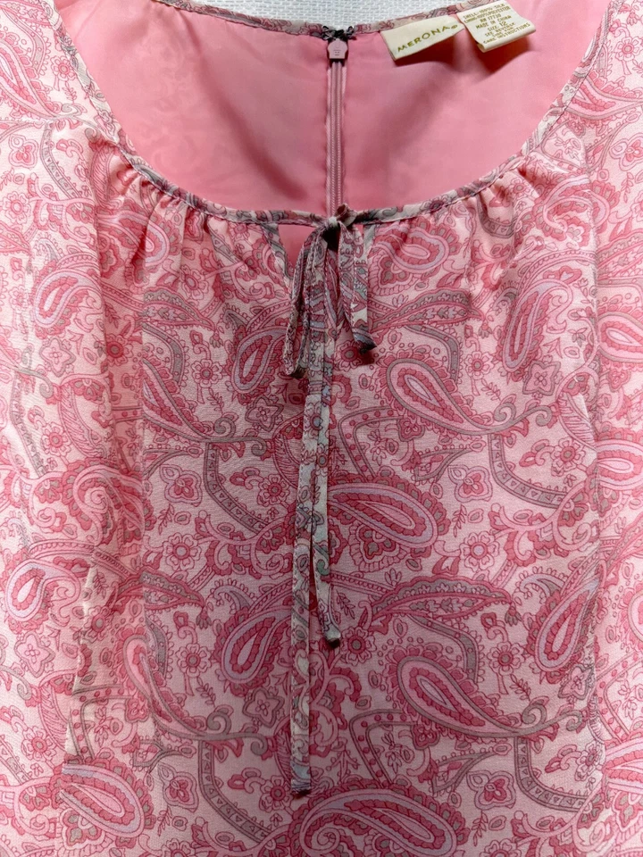 Vestido Babydoll De Colección 100% Seda M Rosa Y2k Hada Ditsy Floral Cachemira Sin Mangas Foto 3 de 4