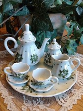 Hand  Heart Doll Mini Irish Tea Set Hand Painted Porcelain Shamrock Clover 10pc