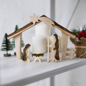 Christmas Nativity Scene With Mary Joseph And Baby Jesus Wooden