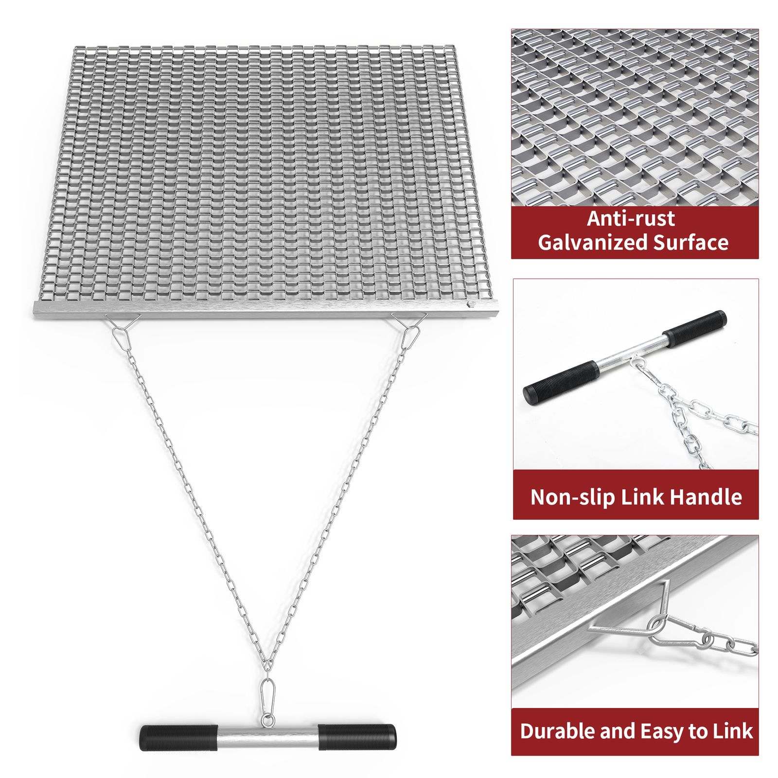 3' x 3' Drag Mat Heavy Duty Zinc & Steel Mesh Field Surface Leveling