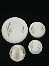 Vintage American Hostess China Ancestral Wheat Gold 5 Piece Place Setting