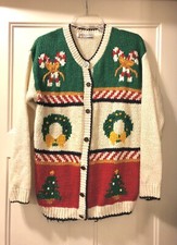 Vintage Karen Scott Christmas Button Down Cardigan - Ugly Sweater- Size Large