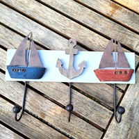 3Er Wandhaken Leiste Anker Garderobenhaken Maritim Metall Haken Leuchtturm Boote