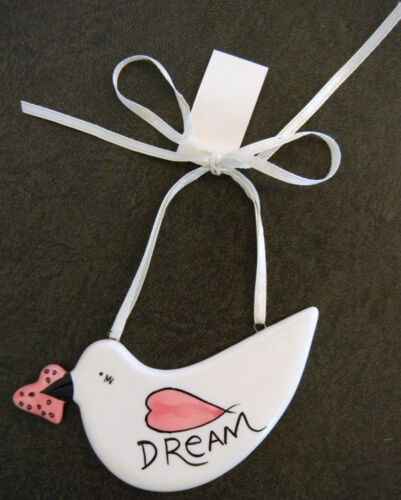 Russ Inspirational Ceramic Ornament Trinket Bird Dove Heart DREAM New w/ Tags - Afbeelding 1 van 2