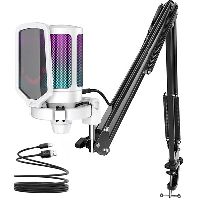 FIFINE USB Mikrofon PC Gaming mit Arm Microphone für MAC PS4 PS5 mit Popfilter
