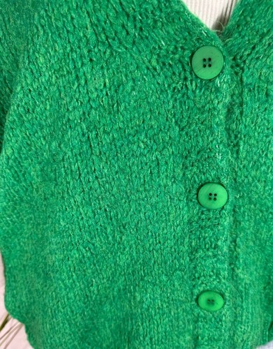NEU Grob Strick Boucle Cardigan Italy LOVE Mohair Wolle GRÜN 38 40 42 - Bild 4 von 6