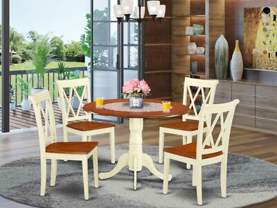 5pc dinette set 42'' round pedestal kitchen table + 4 chairs in buttermilk cherry