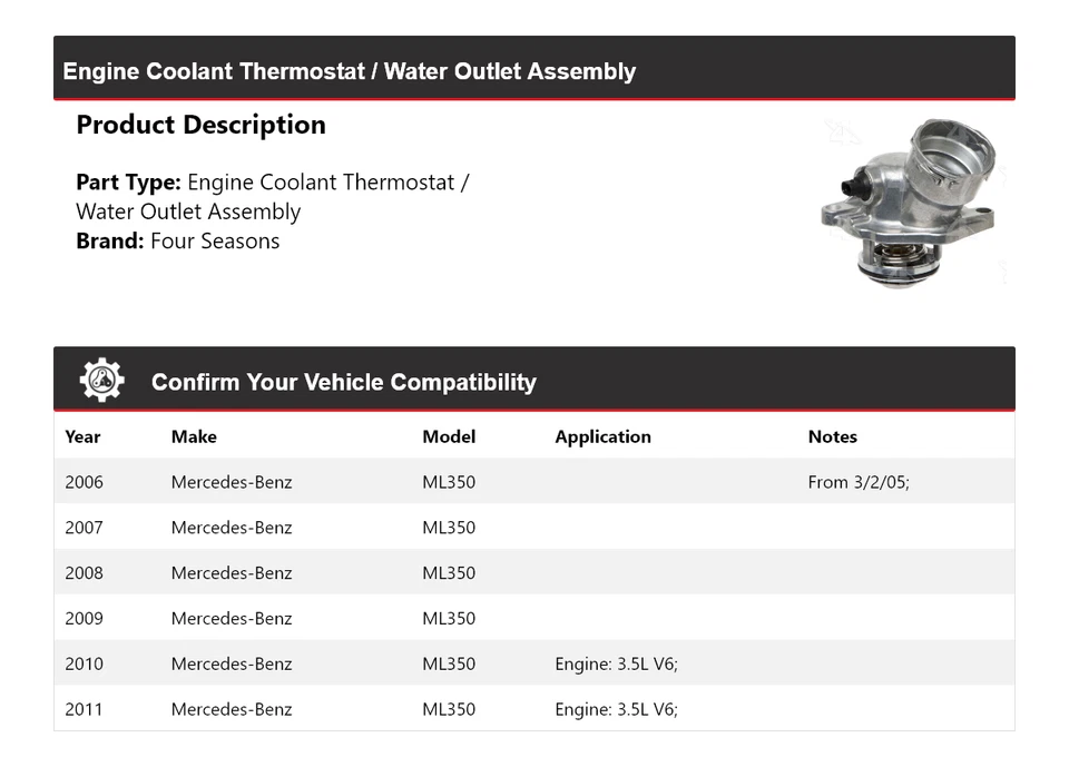 Conjunto de termostato/salida de agua refrigerante para Mercedes-Benz ML350 2006-11 4 estaciones Foto 2 de 4