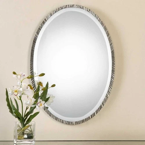 UTTERMOST 12924 ANNADEL OVAL VANITY MIRROR WITH TEXTURED ANTIQUE METALLIC SILVER - Picture 2 of 4